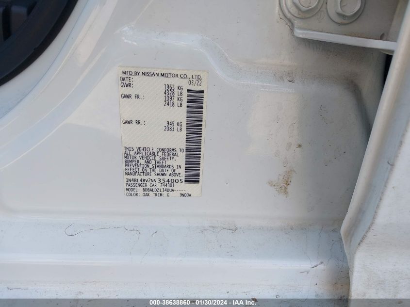 2022 NISSAN ALTIMA S - 1N4BL4BV2NN354005