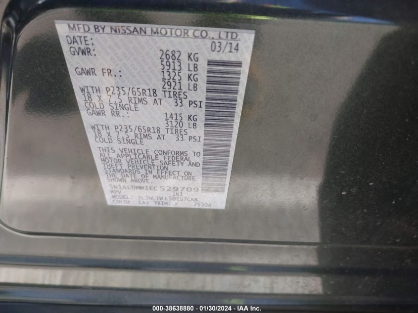 2014 INFINITI QX60 - 5N1AL0MM1EC529709