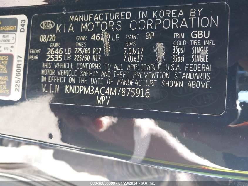 2021 KIA SPORTAGE LX - KNDPM3AC4M7875916