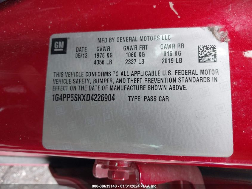 2013 BUICK VERANO - 1G4PP5SKXD4226904