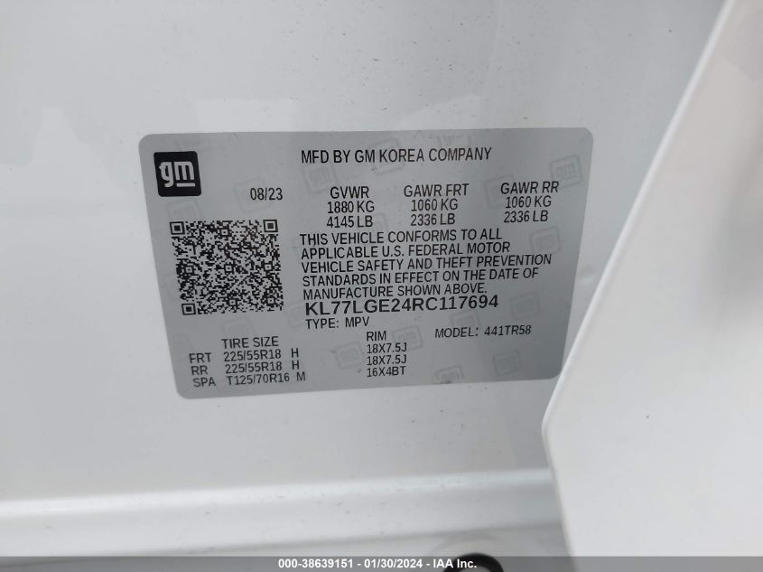 2024 CHEVROLET TRAX 1RS - KL77LGE24RC117694