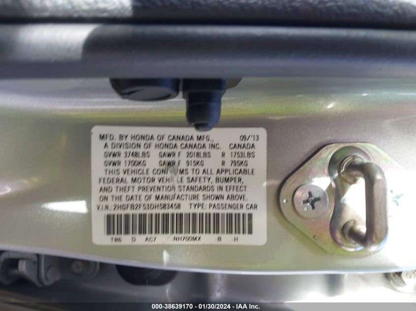 2013 HONDA CIVIC LX - 2HGFB2F53DH583458
