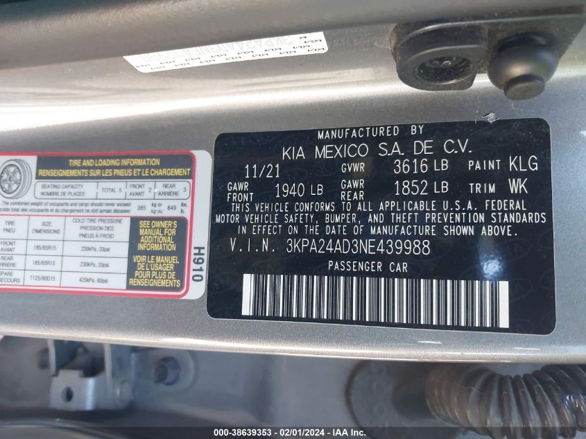 2022 KIA RIO S - 3KPA24AD3NE439988