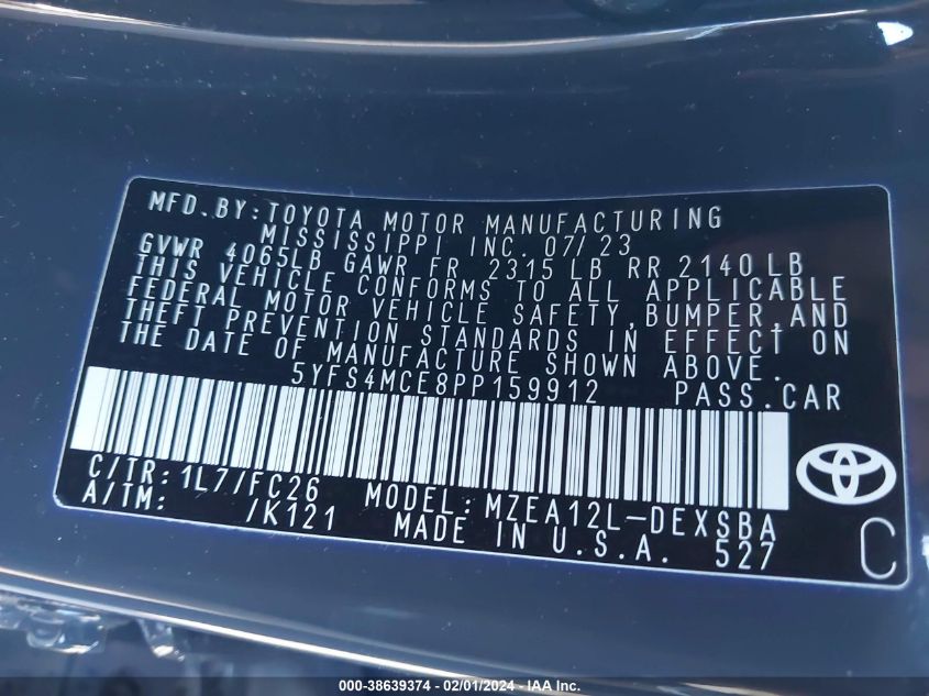 2023 TOYOTA COROLLA SE - 5YFS40MCE8PP15912