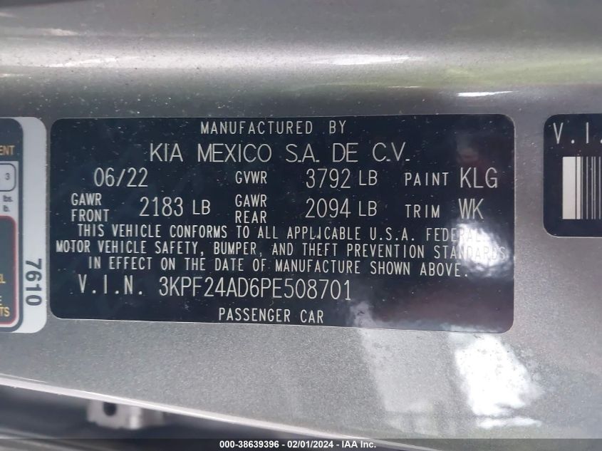 2023 KIA FORTE LX/LXS - 3KPF24AD6PE508701