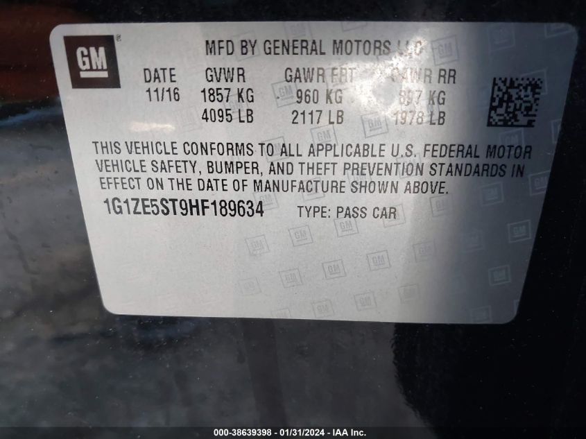 2017 CHEVROLET MALIBU LT - 1G1ZE5ST9HF189634