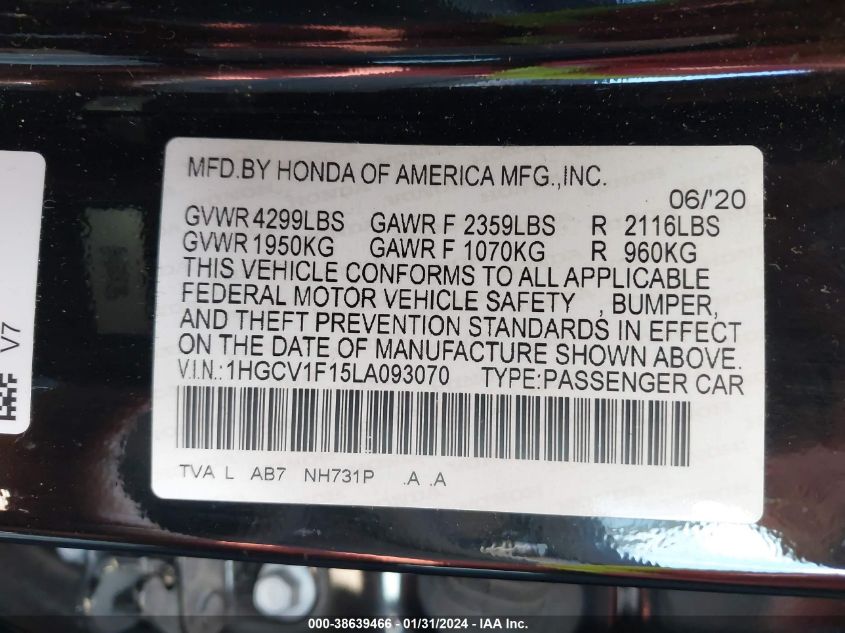 2020 HONDA ACCORD LX - 1HGCV1F15LA093070