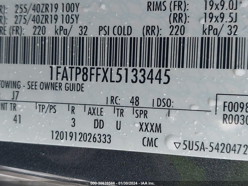 VIN 1FATP8FFXL5133445 2020 FORD MUSTANG GT PREMIUM