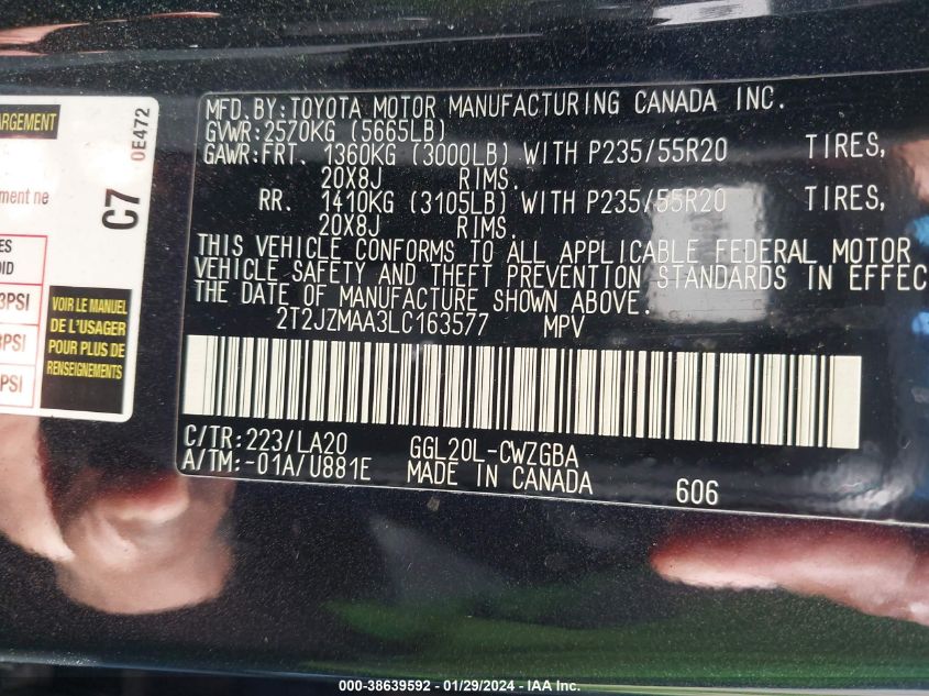 2020 LEXUS RX 350 - 2T2JZMAA3LC163577