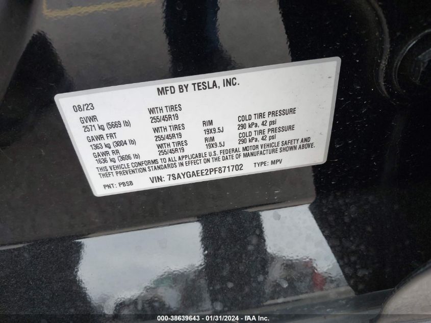 2023 TESLA MODEL Y - 7SAYGAEE2PF871702