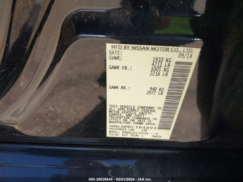 2015 NISSAN ALTIMA 2.5 S - 1N4AL3AP8FC164893