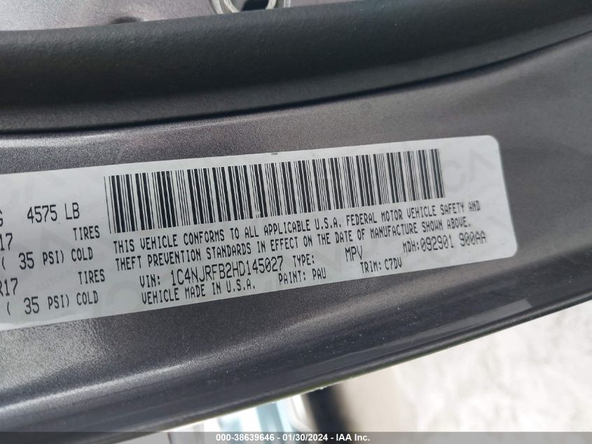 2017 JEEP PATRIOT LATITUDE - 1C4NJRFB2HD145027