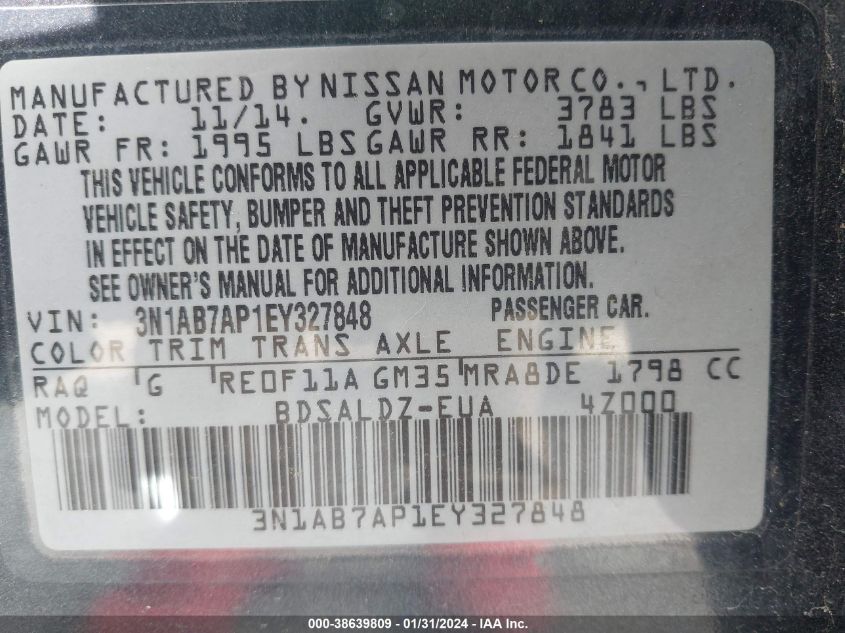 2014 NISSAN SENTRA SV - 3N1AB7AP1EY327848
