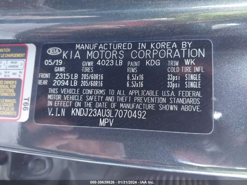 2020 KIA SOUL LX - KNDJ23AU3L7070492