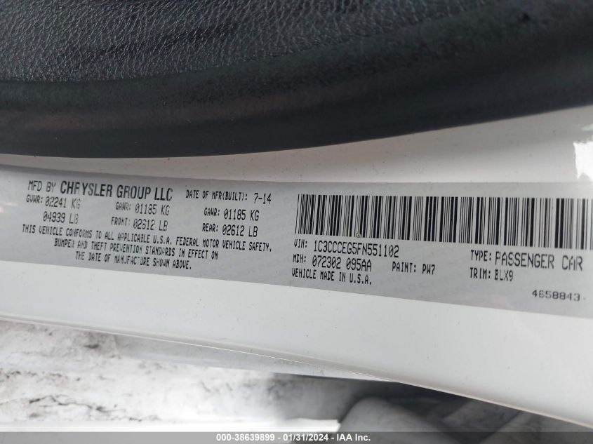 2015 CHRYSLER 200 C - 1C3CCCEG5FN551102