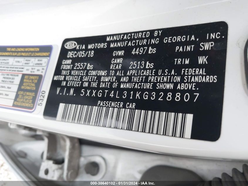 2019 KIA OPTIMA S - 5XXGT4L31KG328807
