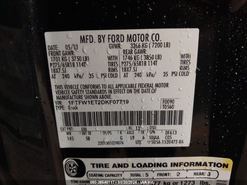2013 FORD F-150 FX4 - 1FTFW1ET2DKF07719
