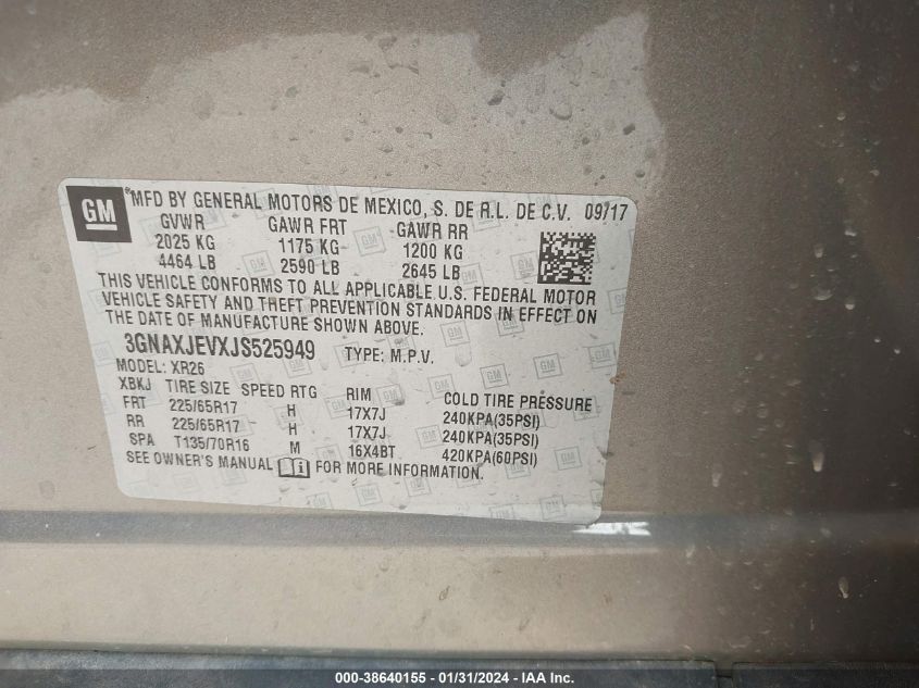 2018 CHEVROLET EQUINOX LT - 3GNAXJEVXJS525949
