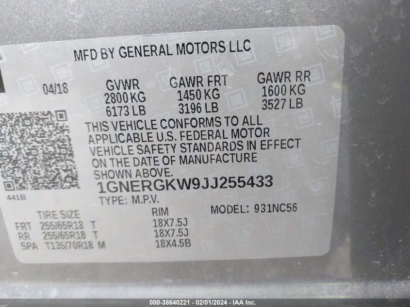 2018 CHEVROLET TRAVERSE 1LT - 1GNERGKW9JJ255433