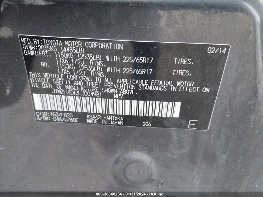 2014 TOYOTA RAV4 LE - JTMZFREV3EJ004981