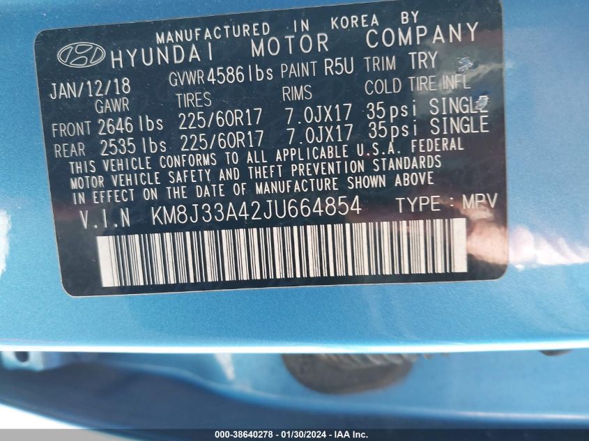 2018 HYUNDAI TUCSON SEL - KM8J33A42JU664854