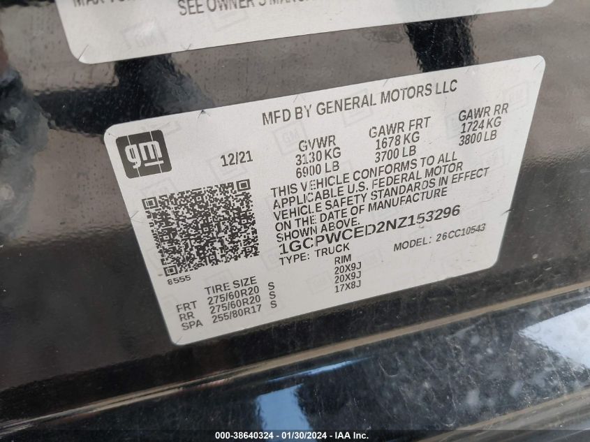 2022 CHEVROLET SILVERADO 1500 LTD C1500 LT - 1GCPWCED2NZ153296