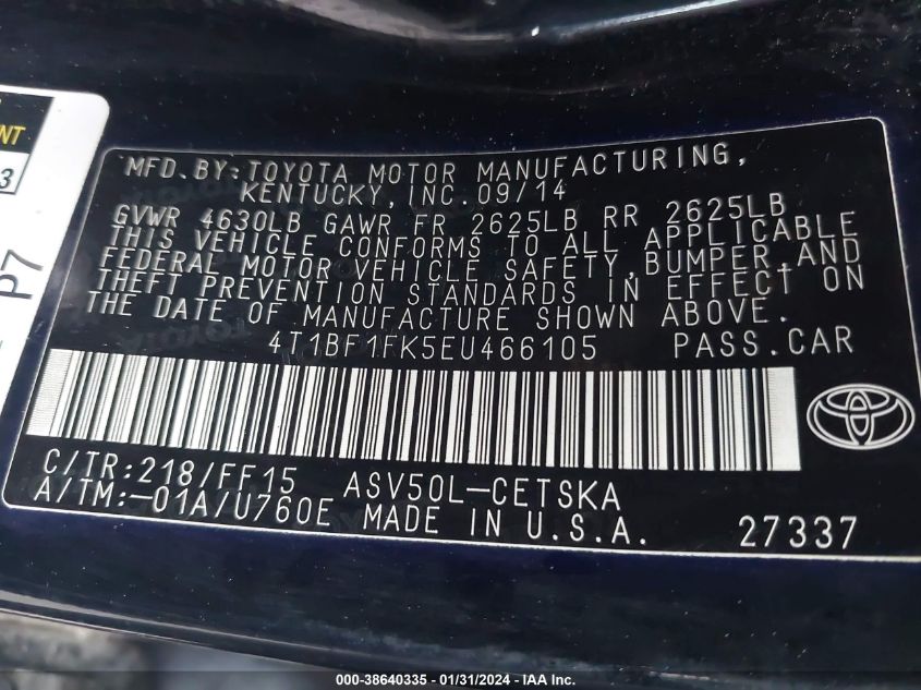 2014 TOYOTA CAMRY SE - 4T1BF1FK5EU466105