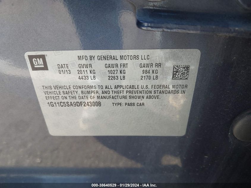 2013 CHEVROLET MALIBU 1LT - 1G11C5SA9DF243008