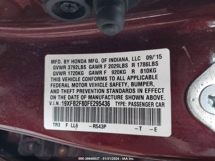 2015 HONDA CIVIC EX - 19XFB2F80FE295436