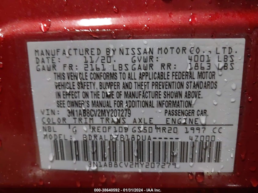 VIN 3N1AB8CV2MY207279 2021 NISSAN SENTRA SV XTRONIC CVT