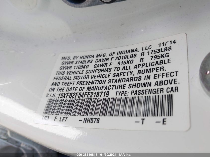 2015 HONDA CIVIC LX - 19XFB2F54FE218719