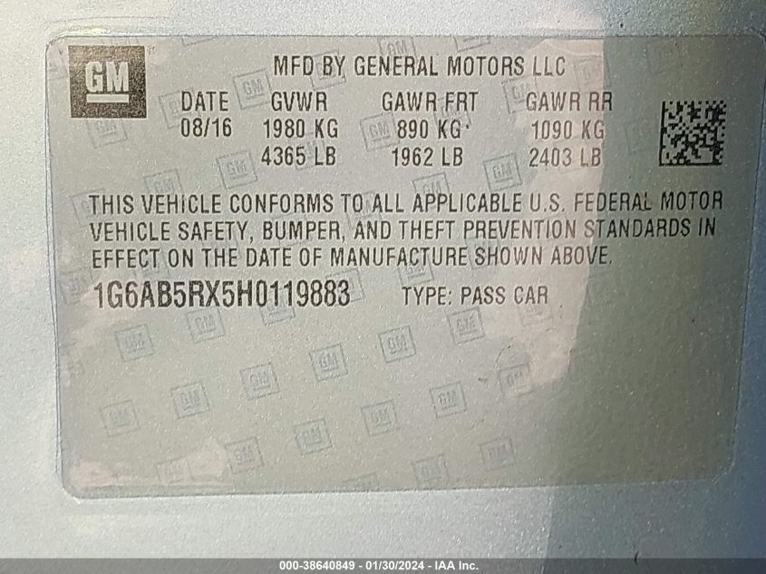 2017 CADILLAC ATS LUXURY RWD - 1G6AB5RX5H0119883