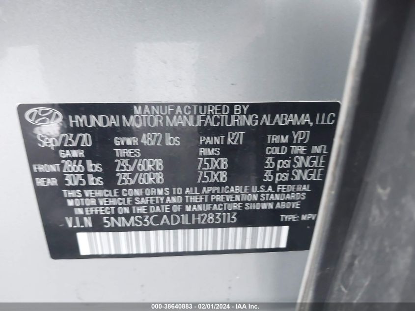 2020 HYUNDAI SANTA FE SEL - 5NMS3CAD1LH283113