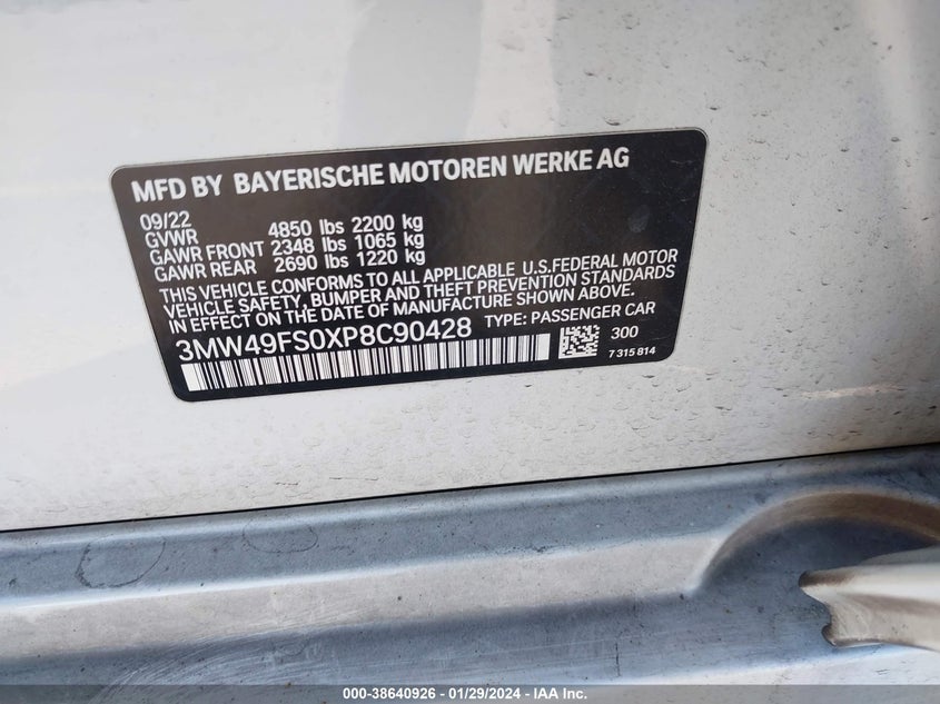 VIN 3MW49FS0XP8C90428 2023 BMW 3 SERIES M340I