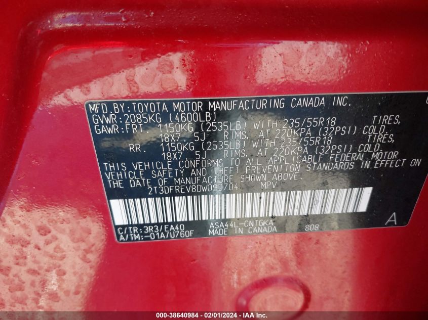2013 TOYOTA RAV4 LIMITED - 2T3DFREV8DW090704