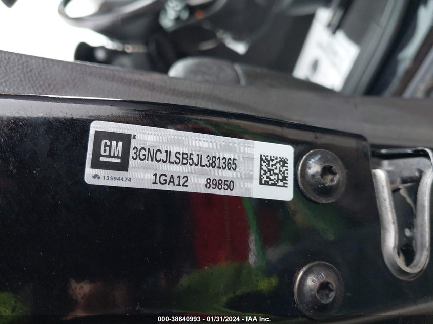 VIN 3GNCJLSB5JL381365 2018 CHEVROLET TRAX LT