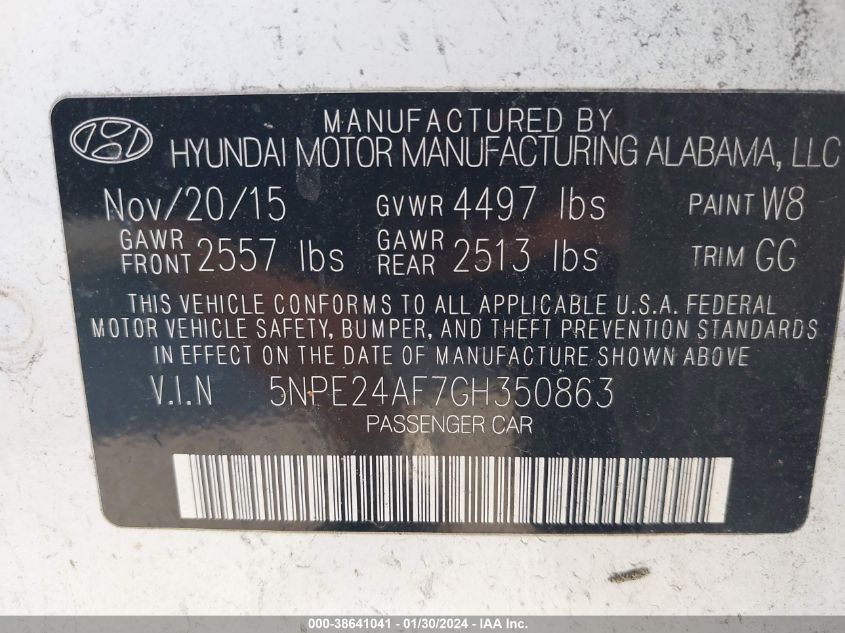 2016 HYUNDAI SONATA SE - 5NPE24AF7GH350863