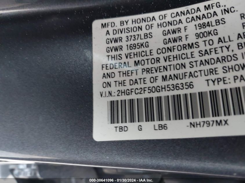 2016 HONDA CIVIC LX - 2HGFC2F50GH536356