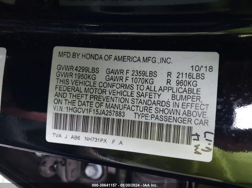 2018 HONDA ACCORD LX - 1HGCV1F15JA257883
