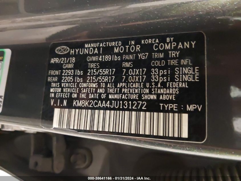 2018 HYUNDAI KONA SEL - KM8K2CAA4JU131272