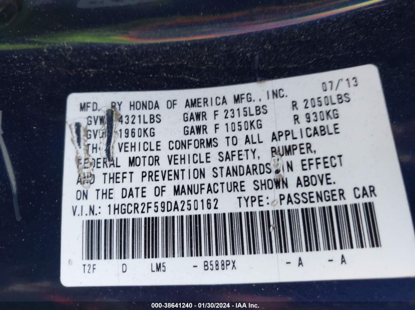 2013 HONDA ACCORD SPORT - 1HGCR2F59DA250162