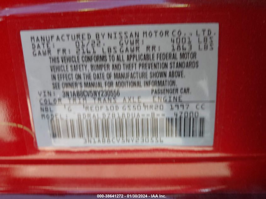 2022 NISSAN SENTRA SV XTRONIC CVT - 3N1AB8CV5NY230556