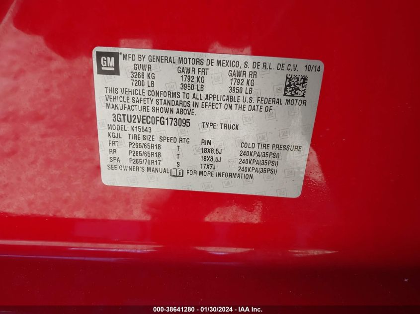2015 GMC SIERRA 1500 SLT - 3GTU2VEC0FG173095