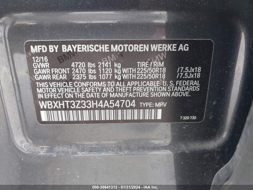 VIN WBXHT3Z33H4A54704 2017 BMW X1 XDRIVE28I