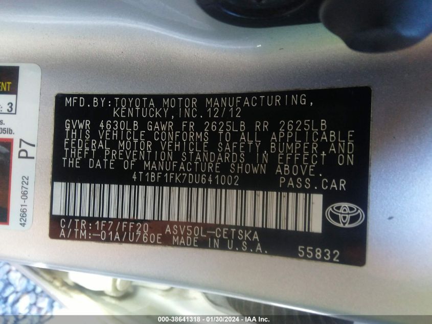 2013 TOYOTA CAMRY SE - 4T1BF1FK7DU641002