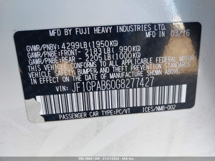 2016 SUBARU IMPREZA 2.0I PREMIUM - JF1GPAB60G8277427