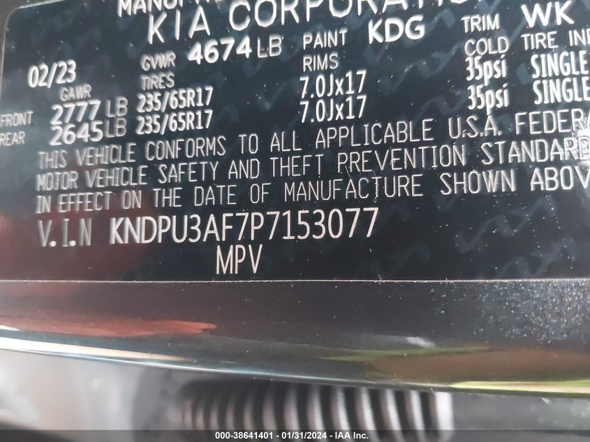 VIN KNDPU3AF7P7153077 2023 KIA SPORTAGE LX