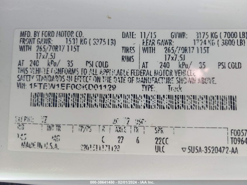 2016 FORD F-150 XLT - 1FTEW1EF0GKD01129