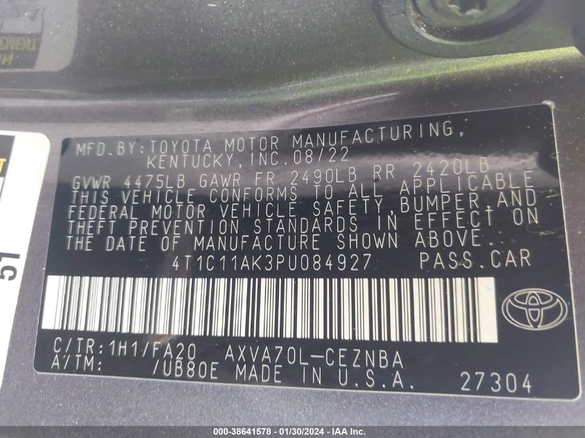 2023 TOYOTA CAMRY LE - 4T1C11AK3PU084927