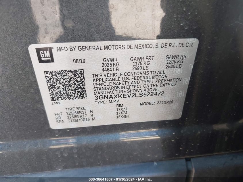 2020 CHEVROLET EQUINOX FWD LT 1.5L TURBO - 3GNAXKEV2LS522472